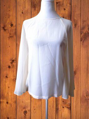 BCBGeneration Semi Sheer Batwing Blouse Size XXS Off White Neutral Office